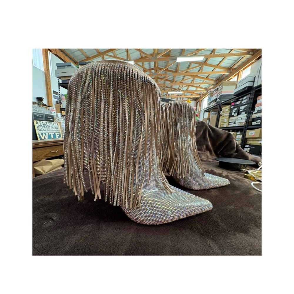 INC Silver Fringe Rhinestone Ankle Boots size 11